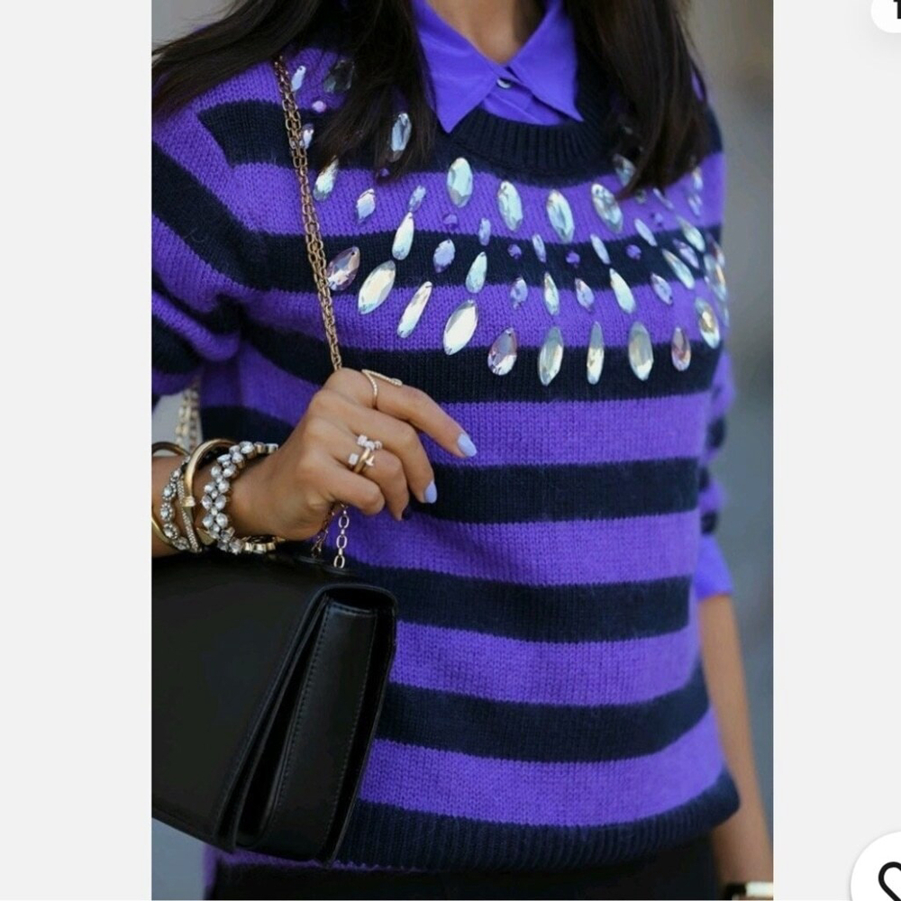 JUICY COUTURE vintage wool cashmere mohair sweater crystals black purple size XS - Picture 1 of 14